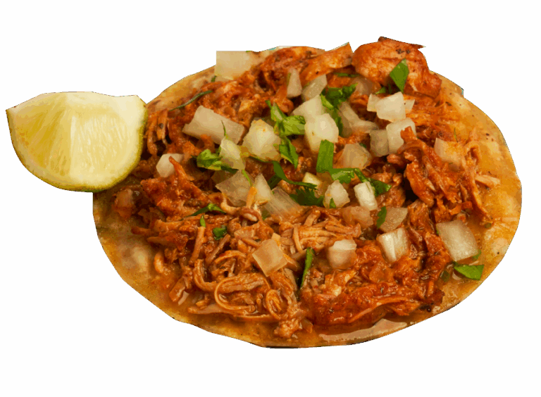 Taco mexicano de pollo al estilo Takool con cebolla